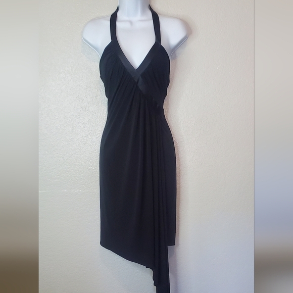 Silk Laundry Shelli Segal LBD Black Halter Open Back Asymetrical Dress Size 6 - Picture 8 of 9